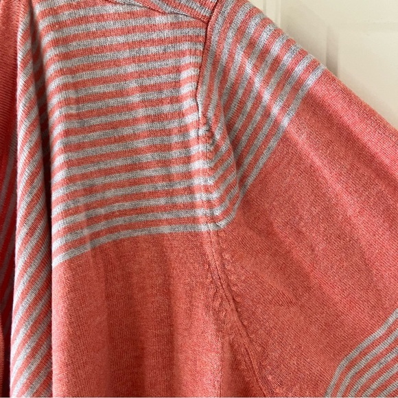 Christopher & Banks Striped Coral and Gray Women's Cardigan Sweater 1/2 Sleeve L - Picture 4 of 5